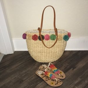 Cute pom pom sandals & bag